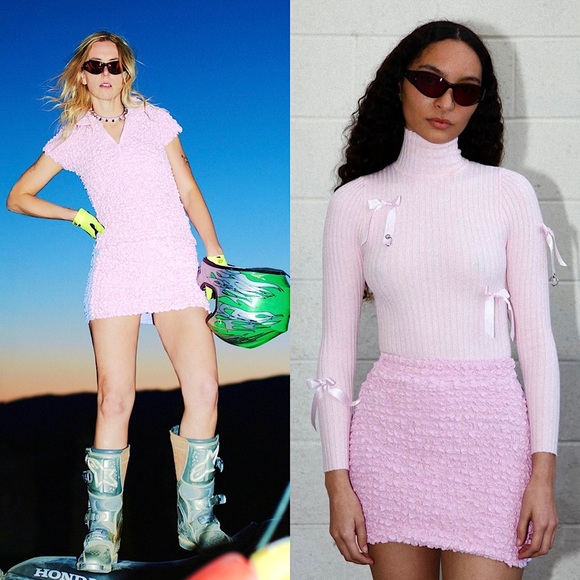 NWT KKCO Y2K Two-Tone Colorblock Smocked Stretch Popcorn Pencil Mini Skirt M - Picture 1 of 11